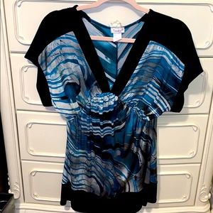 “frenzee” Blue/ Silver/ Black Blouse Size S